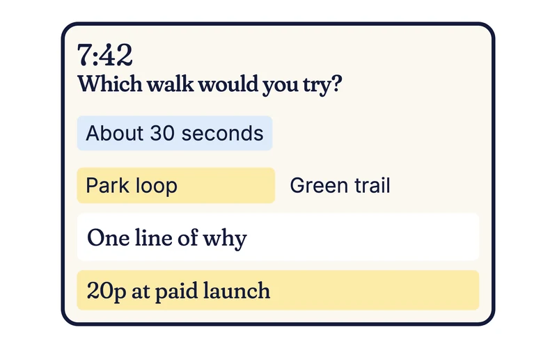 Example phone question asking which walk you would try, Park loop or Green trail