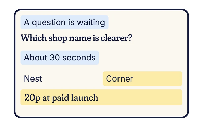 Example phone card asking which shop name is clearer, Nest or Corner
