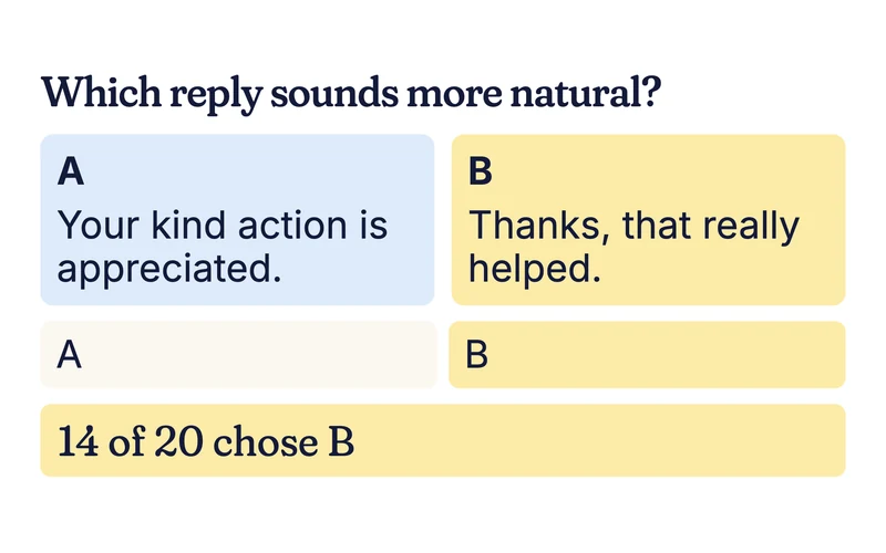 Example question asking which of two replies sounds more natural