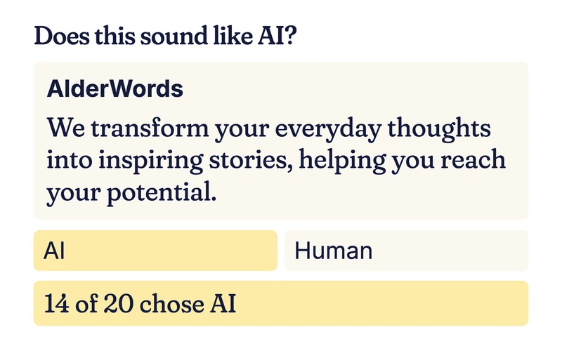 Example AI check on a short marketing line, with AI and Human options