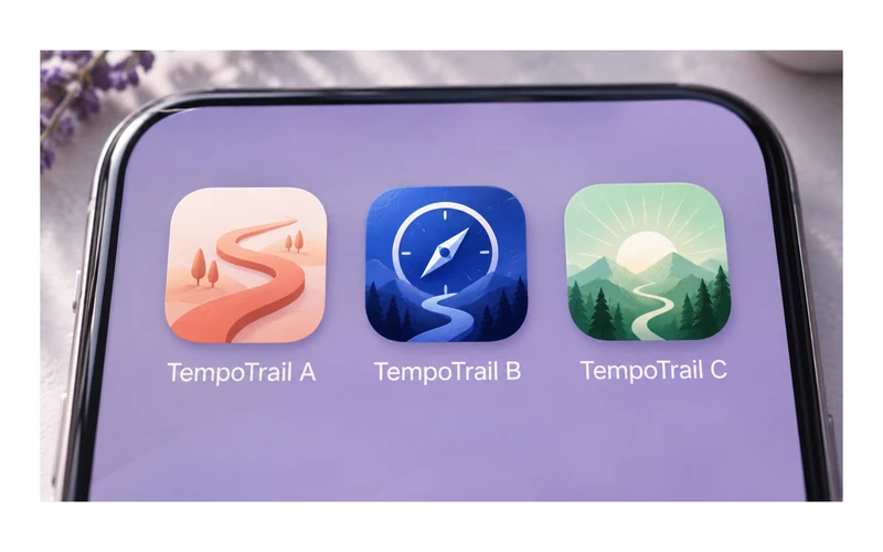 Example row of three app icons for TempoTrail on a purple phone screen