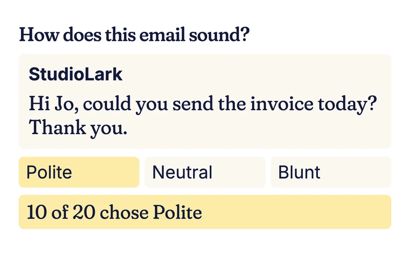 Example email asking Jo for an invoice, rated Polite, Neutral or Blunt
