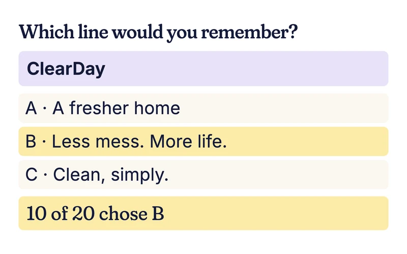 Example ClearDay tagline poll with three short options