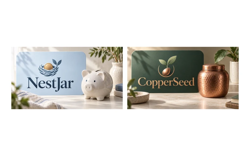 Example savings brand cards for NestJar and CopperSeed side by side